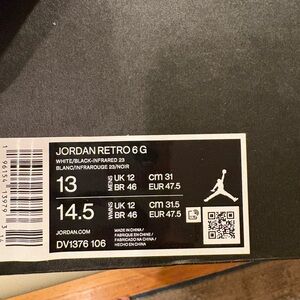 Jordan Retro 6 G in White, Black, and Infrared - Golf